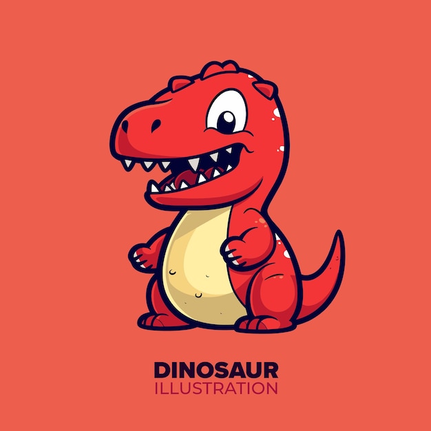 Cute red baby dinosaur cartoon Vector Icon Illustration Showcasing a Flat Cartoon Style