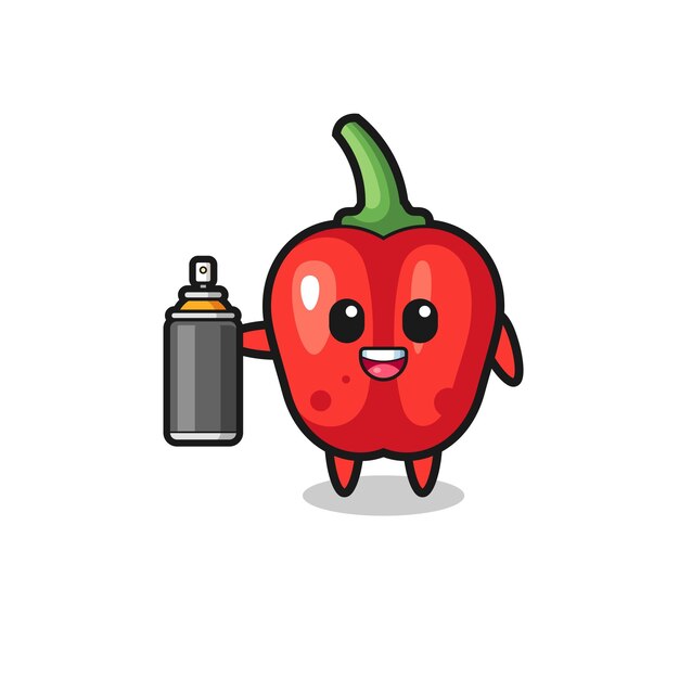 Vector the cute red bell pepper as a graffiti bomber cute design