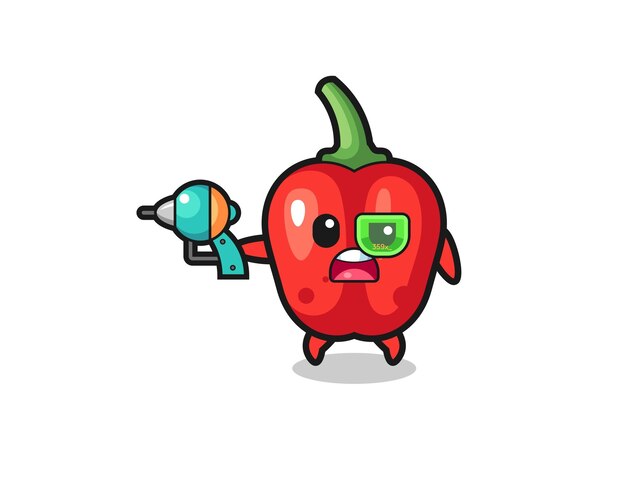 Cute red bell pepper holding a future gun  cute design