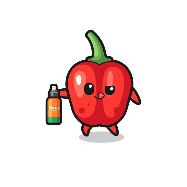 Vector cute red bell pepper holding mosquito repellent  cute design