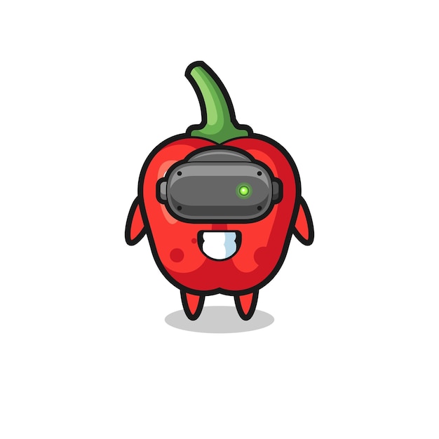 Cute red bell pepper using VR headset