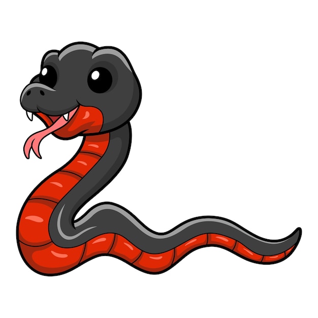Симпатичный красный пузатый мультфильм о черной змее