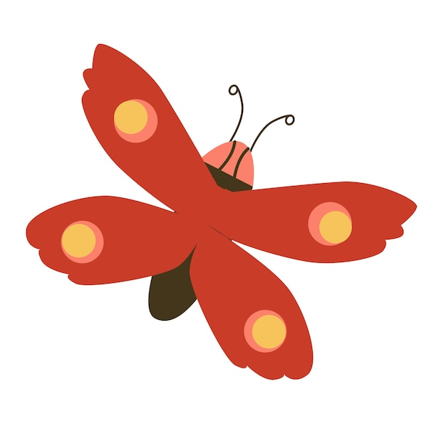 黄色い点を持つ白い背景の可愛い赤い蝶のアイコン