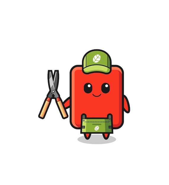 Cute red card as gardener mascot