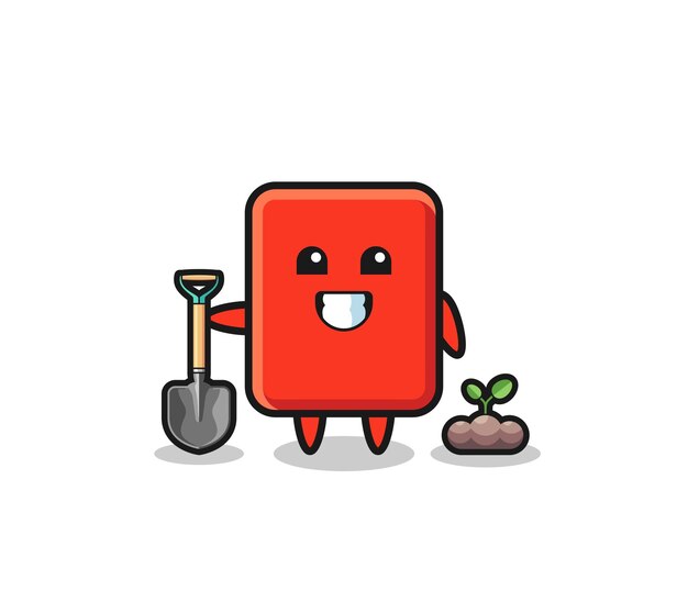 Cute red card cartoon is planting a tree seed  cute design