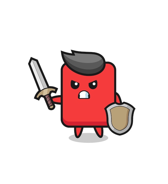 Cute red card soldier fighting with sword and shield