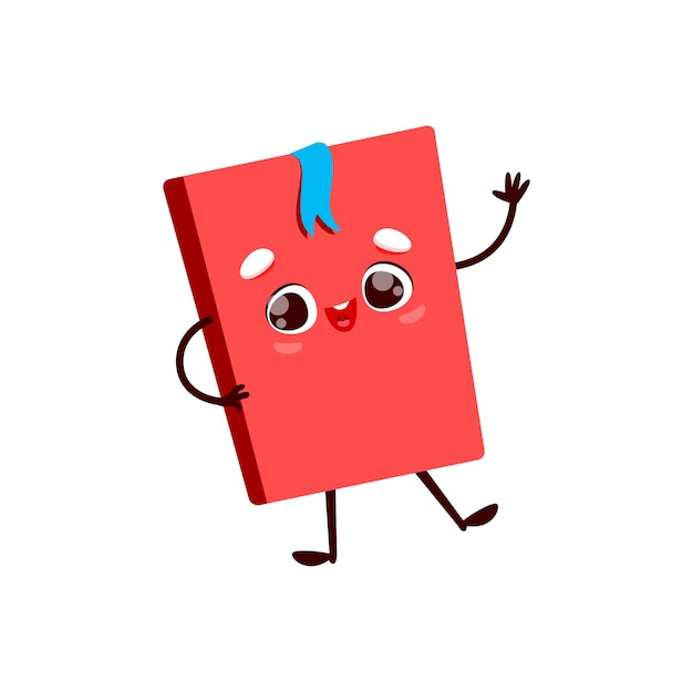 Cute red cartoon book character with bookmark