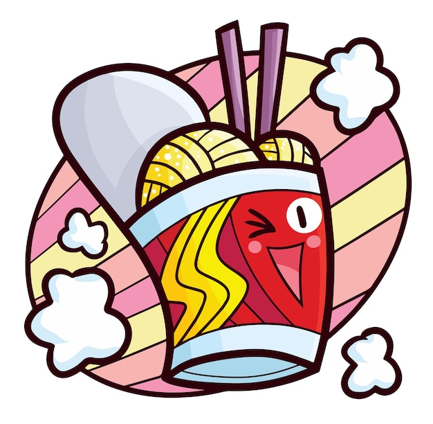 귀여운 빨간 컵 국수 만화 캐릭터