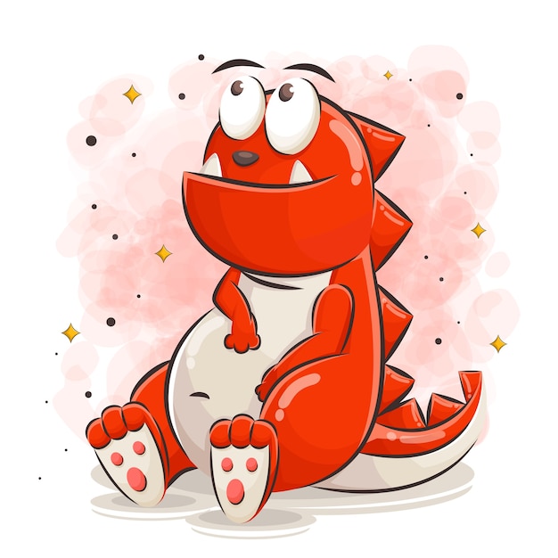 Vector cute red dragon cartoon, illustration.