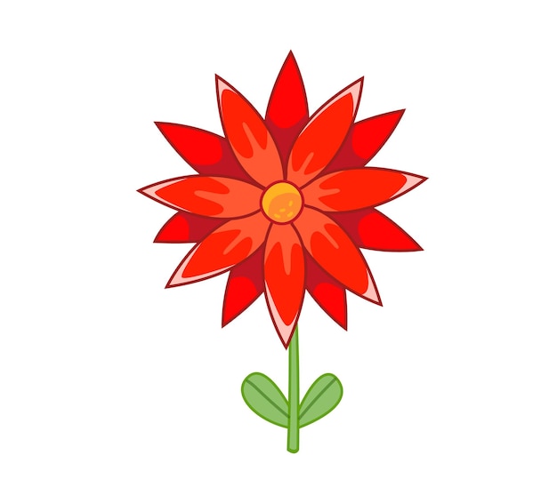 Cute red flower aster Vector illustration in cute cartoon childish style Isolated funny clipart
