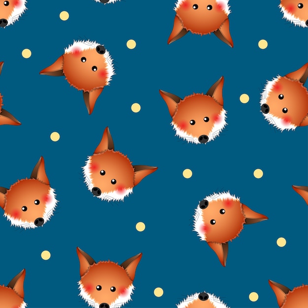 Vector cute red fox on indigo blue background