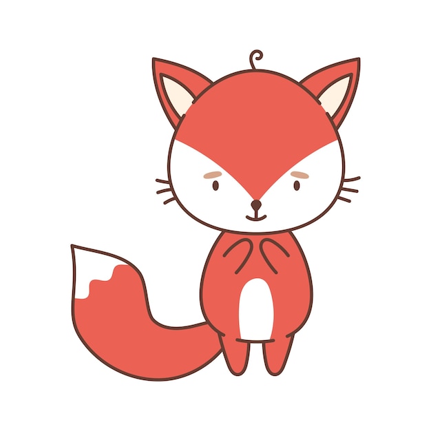 Vector cute red fox in kawaii style