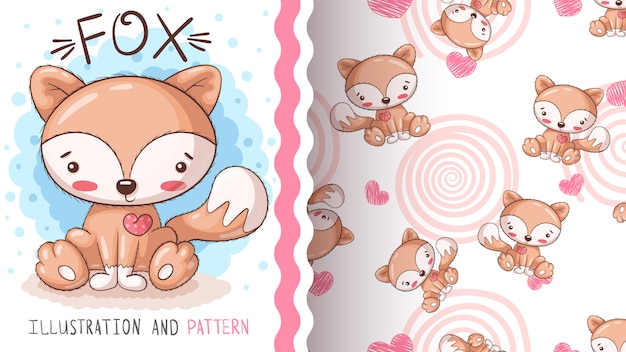 Cute red fox - seamless pattern