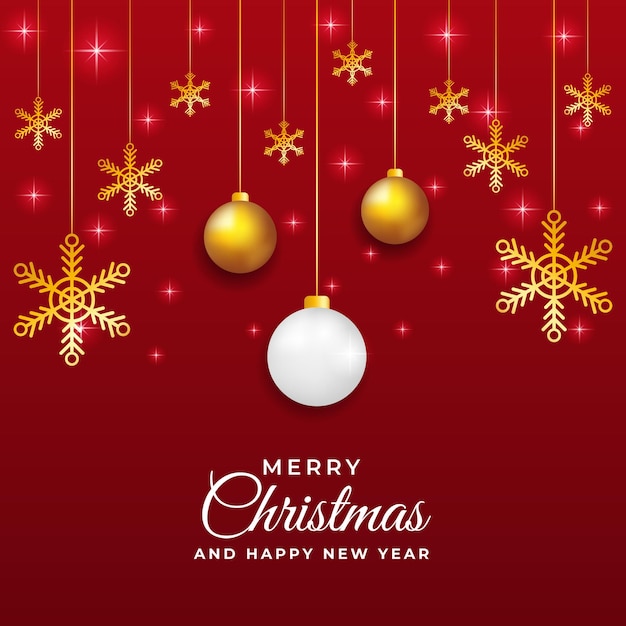 Cute red and gold Christmas and new year post template design with ornaments