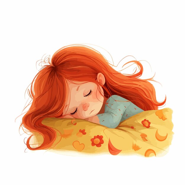 Vector cute_red_haired_little_girl_sleeping_sweetly