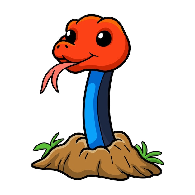 穴から出るかわいい赤い頭のアマガサヘビの漫画