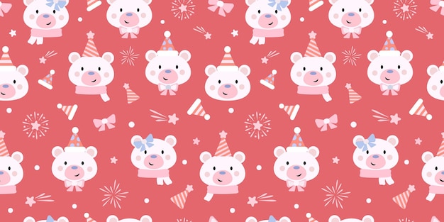 Cute red holiday wallpaper for kids vector repeat pattern background for the winter holidays wrapping paper