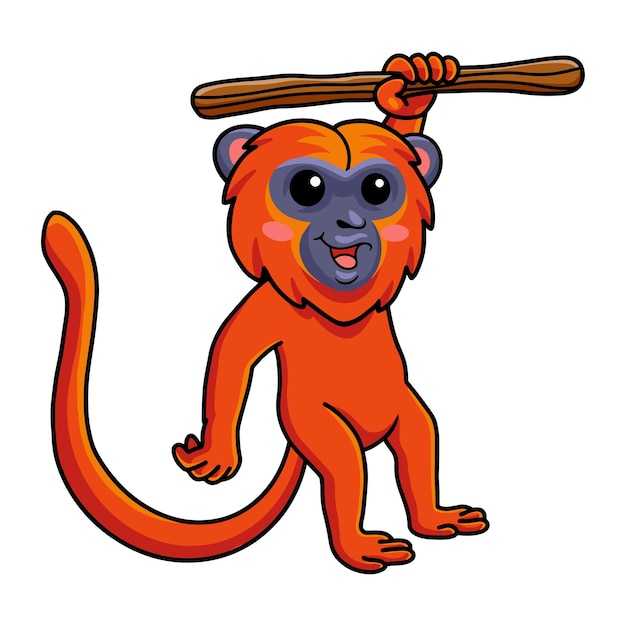 Cute red howler monkey cartoon hanging on tree