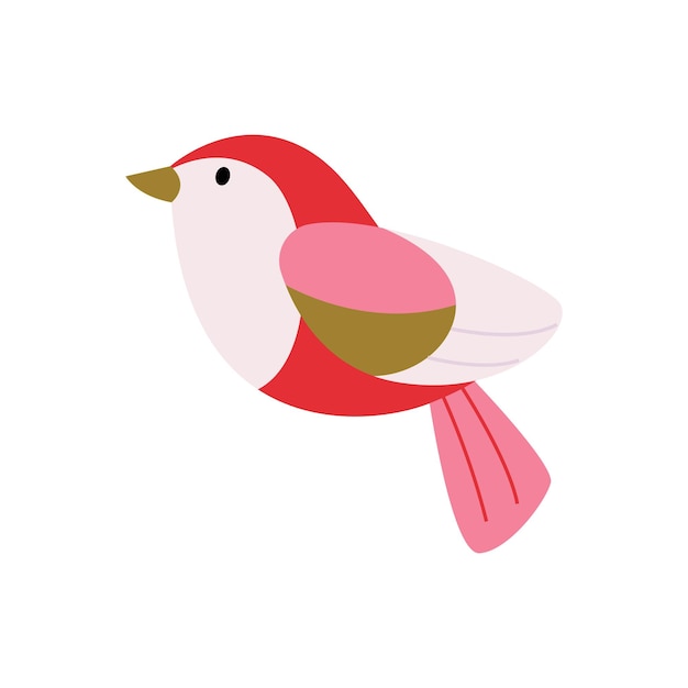 Cute red northern little bird with pink, gold wing. winter birds of backyard city garden. stylized