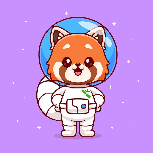 Вектор Симпатичная красная панда астронавт, стоящий в космосе мультфильм векторная икона иллюстрация зоотехники изолированные