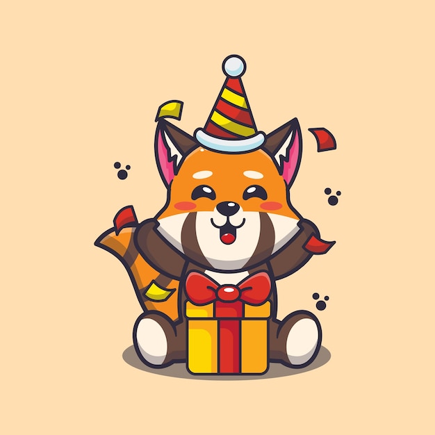 Vector cute red panda in birthday party