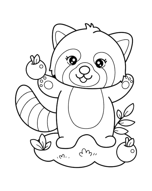 Vector cute red panda coloring page illustration