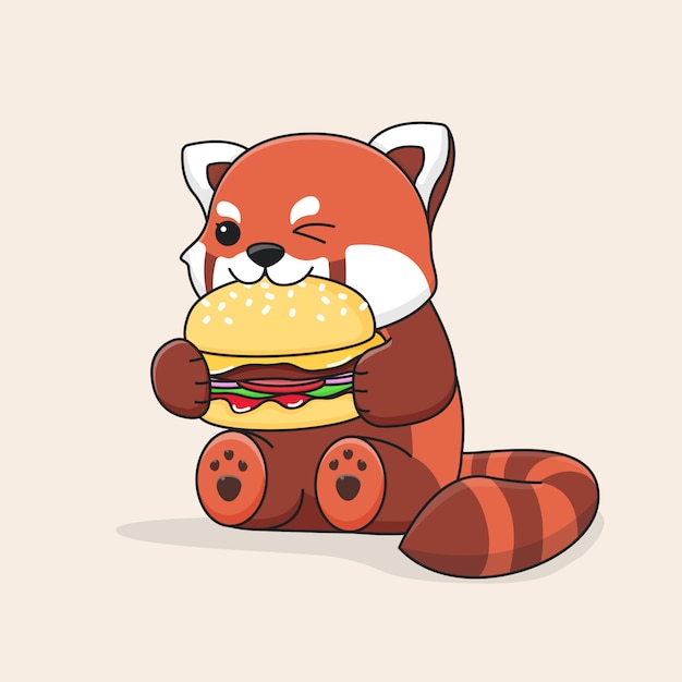 Cute red panda eating burger