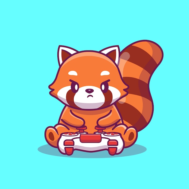 Cute red panda gaming cartoon   icon illustration. animal game icon concept isolated  . flat cartoon style