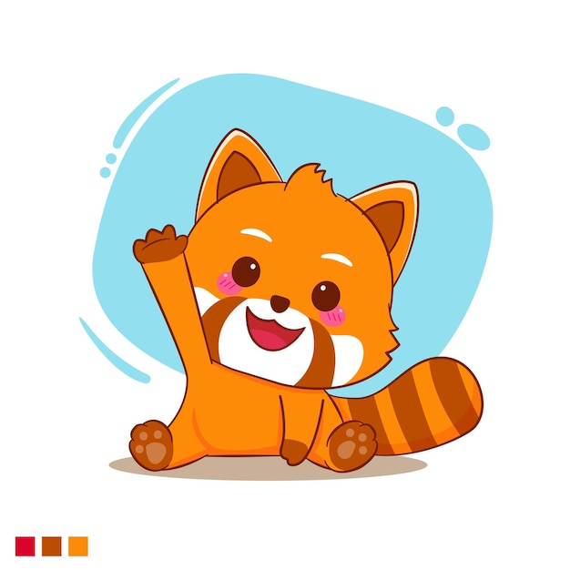 cute red panda greeting pose cartoon character