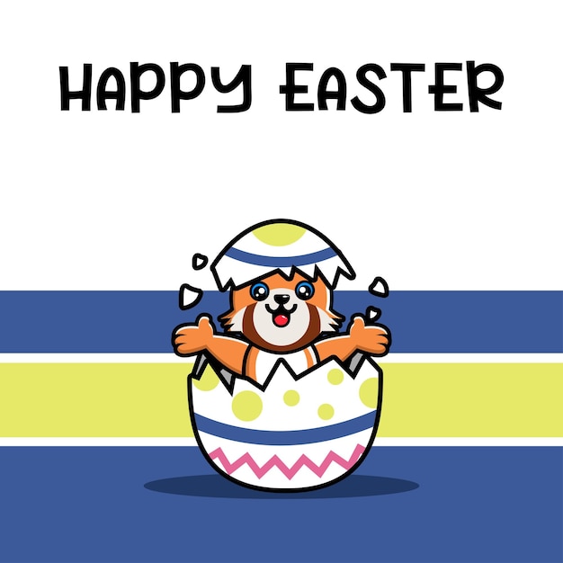 Cute red panda happy easter background