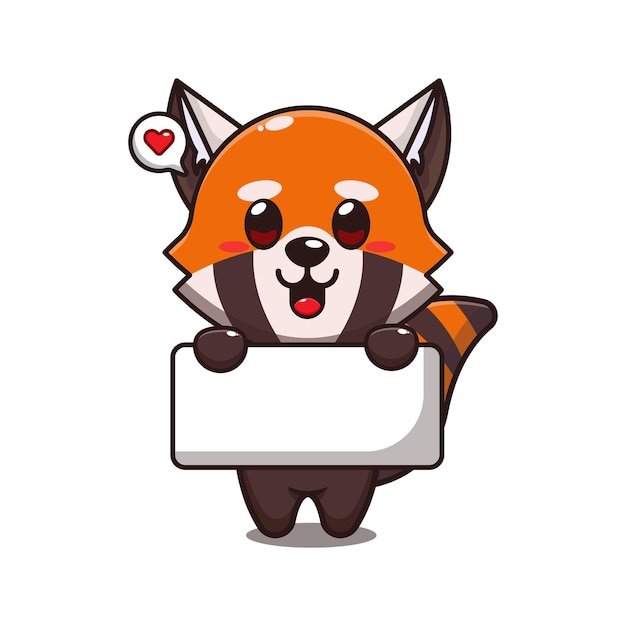 cute red panda holding greeting banner cartoon vector illustration
