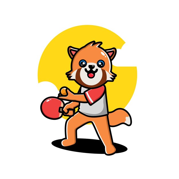 Vector cute red panda playing table tennis