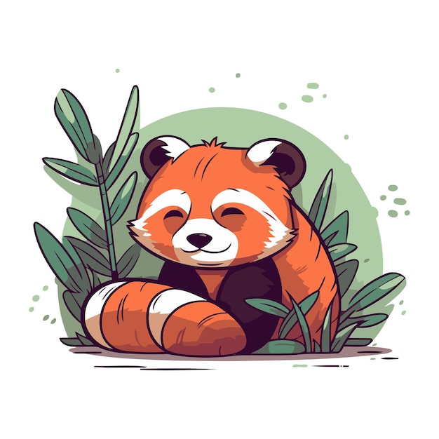 Cute red panda sitting on the grass Vector illustration