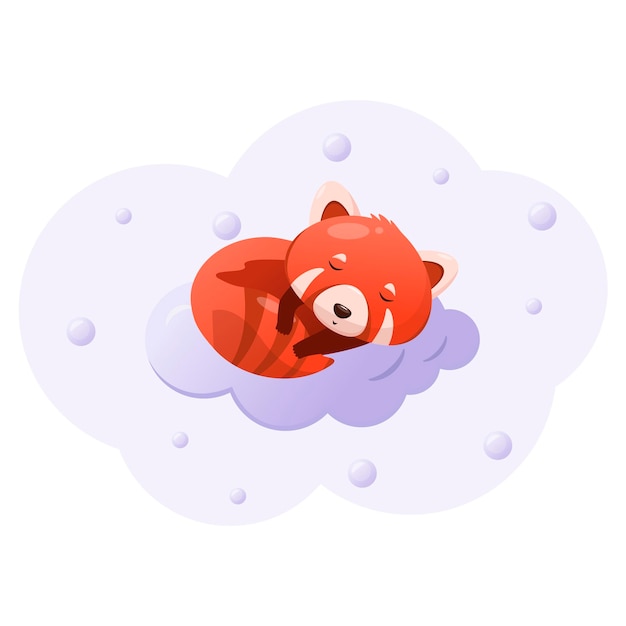 귀여운 레서 팬더는 구름 만화 디자인에서 잔다