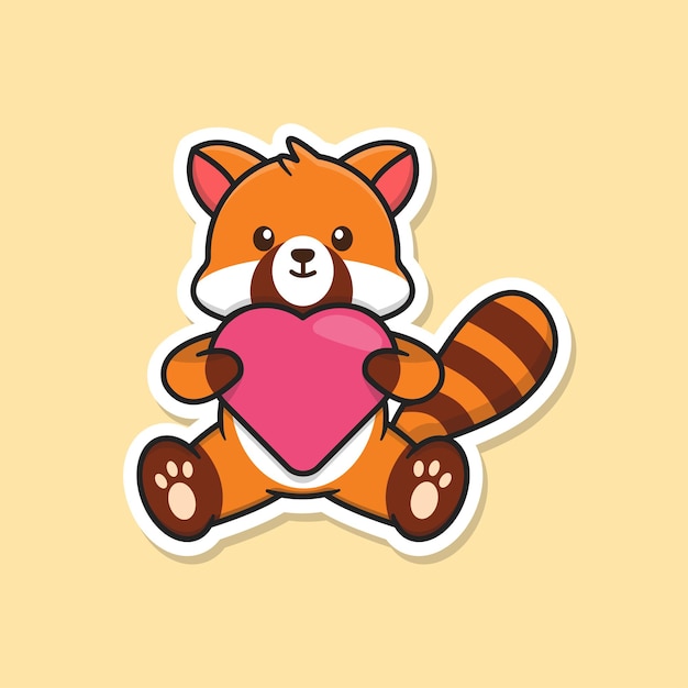 Cute Red Panda Sticker with Heart