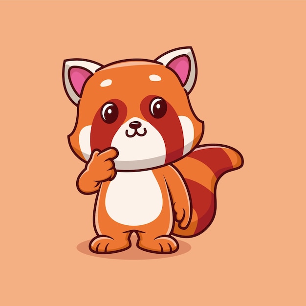 Cute red panda think of something cartoon vector icon illustration animal nature icon concept