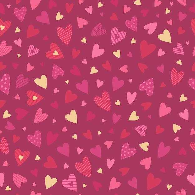 Симпатичные красные розовые сердца бесшовный узор Прекрасный романтический фон на День святого Валентина День матери