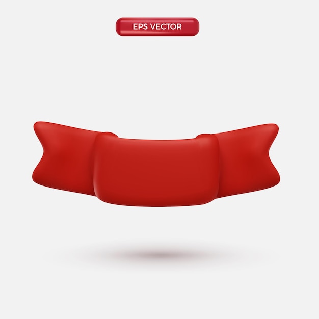 Vector cute red ribbon 3d cartoon style