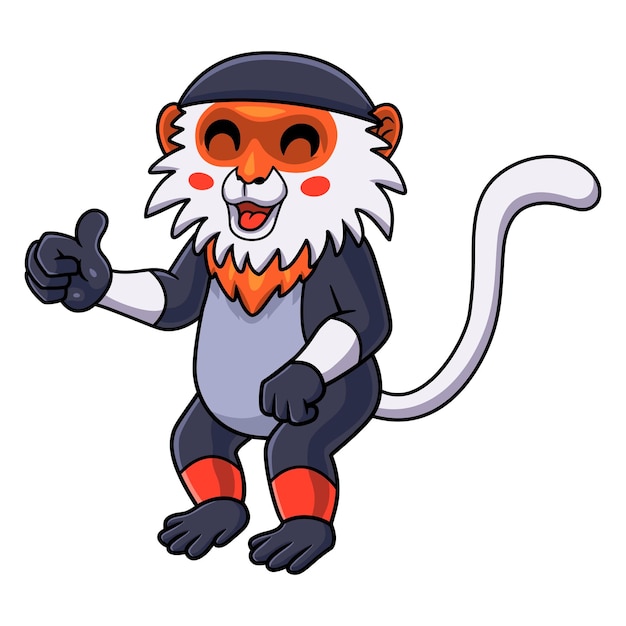 Cute red shanked douc monkey cartoon giving thumb up