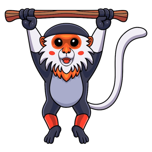 Cute red shanked douc monkey cartoon hanging on tree