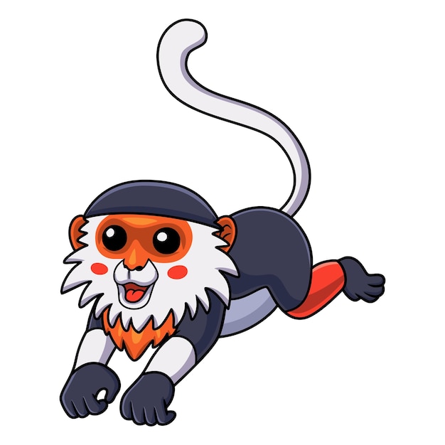 Милый мультяшный прыгающий обезьяна с красной ногой