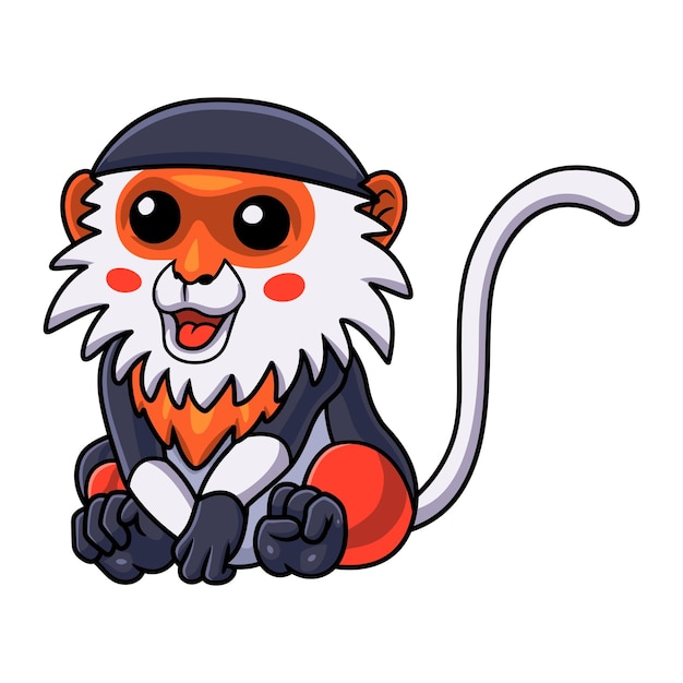 Cute red shanked douc monkey cartoon sitting