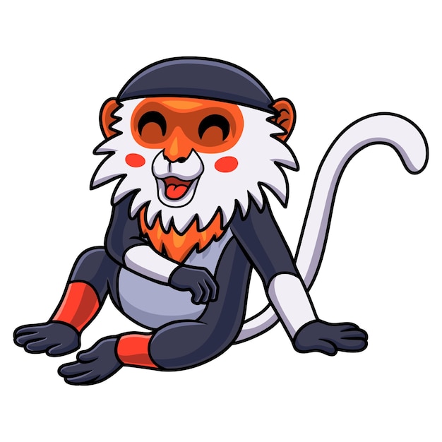 Vector cute red shanked douc monkey cartoon sitting