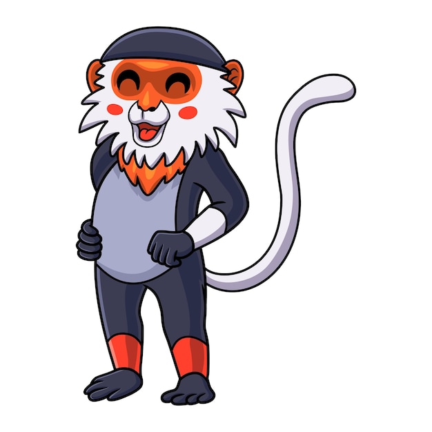 Cute red shanked douc monkey cartoon standing