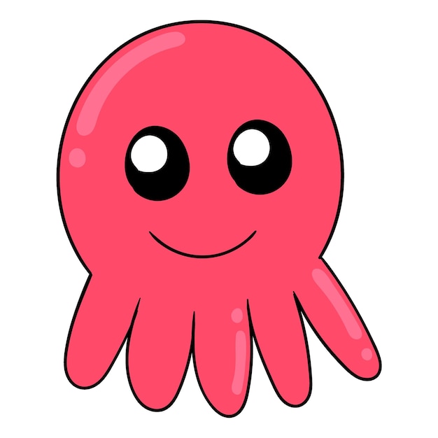 Cute red squid doodle icon drawing