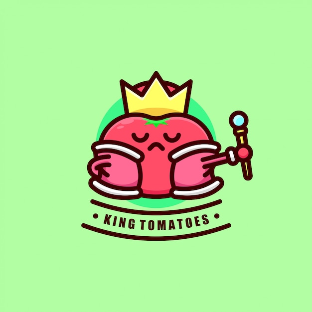 Logo sveglio dei pomodori rossi con indossato king crown e abito rosso
