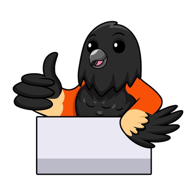 親指をあきらめるかわいい赤い翼のある黒い鳥の漫画