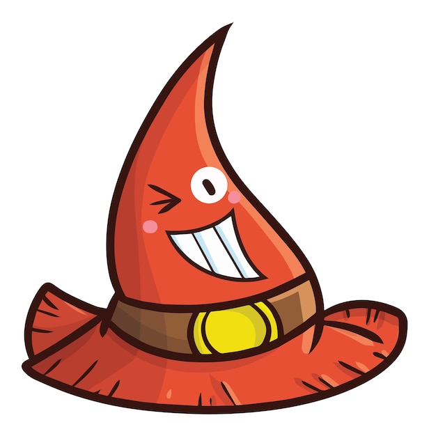 Cute red witch hat character laughing winking