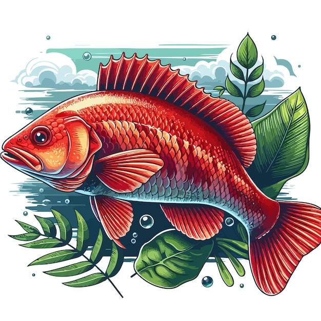 Vector cute redfish fish vector cartoon illustration