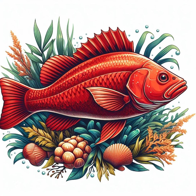 Cute redfish fish vector cartoon illustration